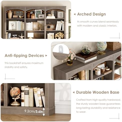 FACBOTALL 71" Triple Wide Bookshelf, 6 Tier Bookshelf, Large Arch Bookcase