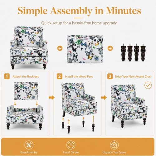 Vintage Floral Accent Chair, Upholstered High Back Lounge Armchair for Living...