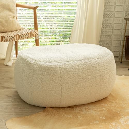 Jaxx Ellis Ottoman Shearling Faux-Lamb Plush Pouf for Modern Interior Design,...