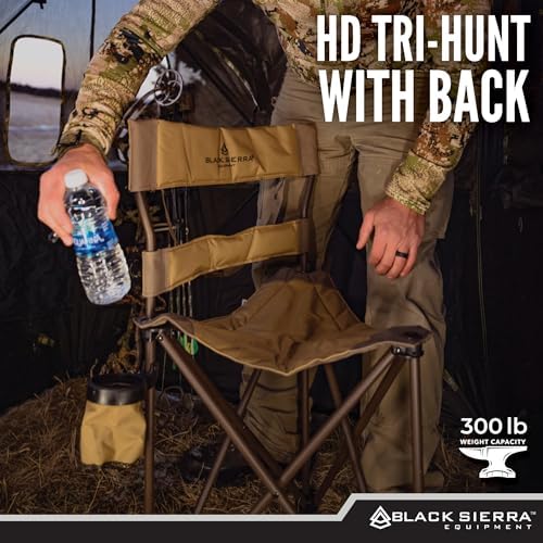 Black Sierra Folding Hunting Chair w/Backrest & Cup Holder, Portable,300 lb