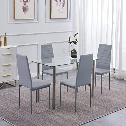 Dining Table Set for 4, 5 Piece Kitchen Table and Chairs for Dinette, Apartme...