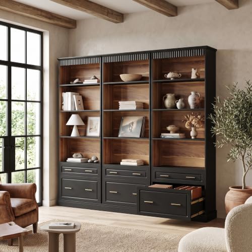 LITTLE TREE 72" Tall Black Bookcase with 2 Drawers, 5-Tier Bookshelf wit...