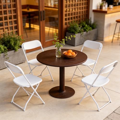 White Folding Chairs 2 Pack, Plastic Folding Chairs for Outside, Heavy Duty F...