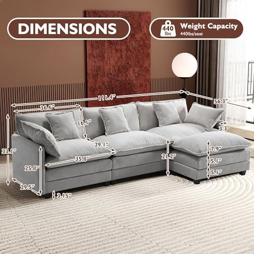 Ihanherry 111.4" L Shaped Modern Sofa Modular Sectional Cloud Couch with...