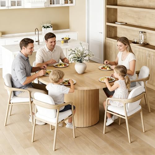 LITTLE TREE 47 Inches Round Dining Table for 4, Farmhouse Natural Wooden Dini...