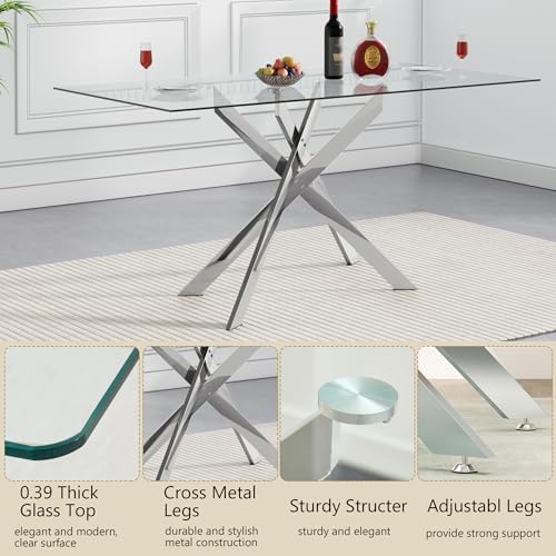 HomVent 52'' 5 Piece Rectangular Glass Dining Table Set for 4
