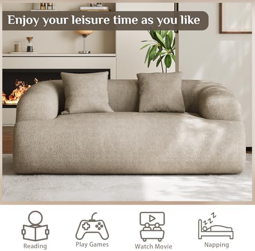 75" Cloud Loveseat, Modern Cute Curved Chenille Sofa, 2 Seater Compressi...