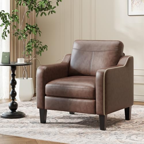 MALOL PU Leather Accent Chair Set of 2, Mid-Century Modern Living Room Armcha...