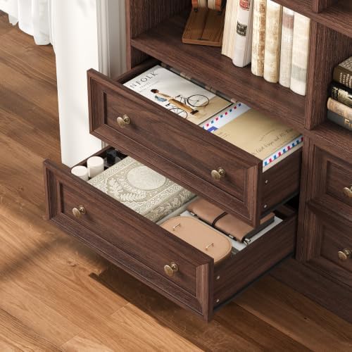 FINETONES 71" Tall Bookshelf with 4 Drawers Large Bookshelf Office Bookcase