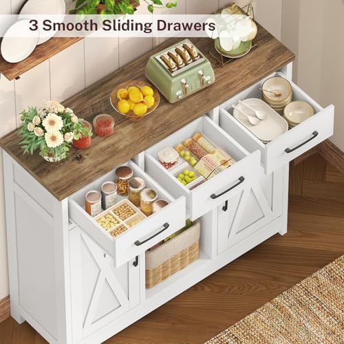 TEENFON Storage Cabinet, Coffee Bar Cabinet with 3 Drawers, 2 Adjustable Shel...