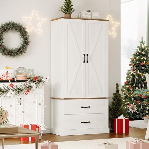 GarveeHome Kitchen Pantry Cabinet, Farmhouse Storage Cabinet with Barn Doors,...