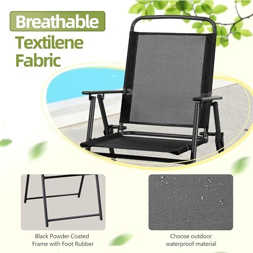 Vongrasig 6 Piece Folding Patio Dining Set,Small Metal Outdoor Garden Patio T...