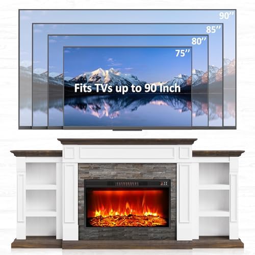 Naice 80" Electric Fireplace with Mantel Fireplace TV Stand for Living R...