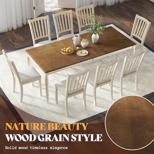AMERLIFE 9 Piece Farmhouse Dining Table Set with 79" Table, Cream | Soli...