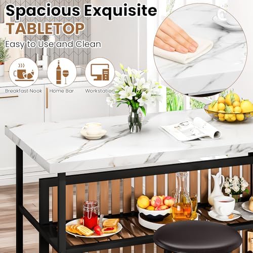 DKLGG Kitchen Island with Stools & Storage, Modern Dining Table Set for 2...