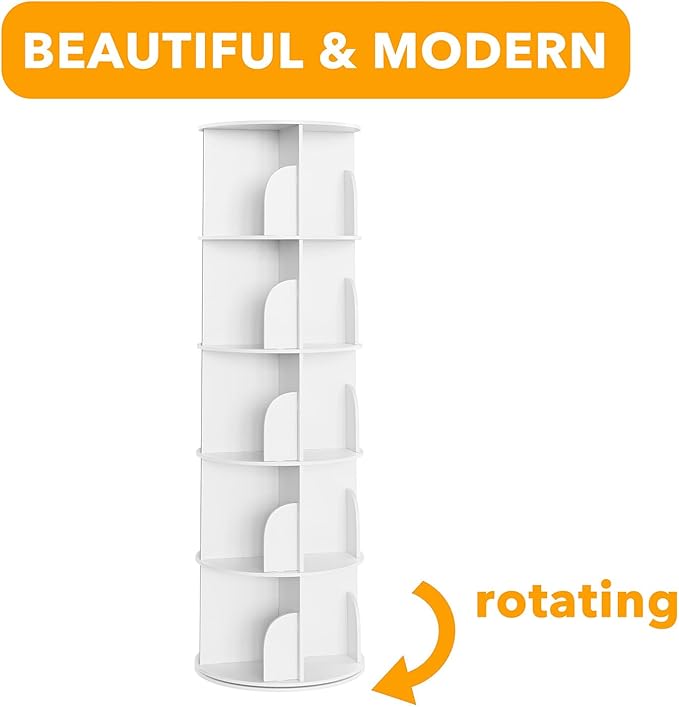 SpaceAid 5 Tier Rotating Bookshelf Tower, Spinning Bookcase Lazy Susan, Revol...