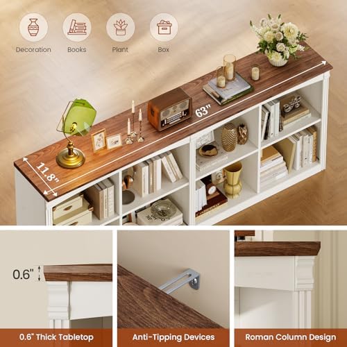 UPOSOJA 63’’ Extra Long 8 Cube Storage Organizer Bookcase,Long Bookshelf, Cub...