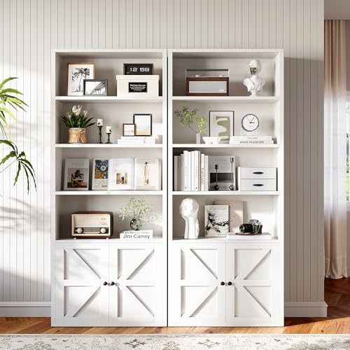 71.5" Bookshelf Set of 2, 6-Tier Bookcase with Cabinet Doors, Tall Displ...