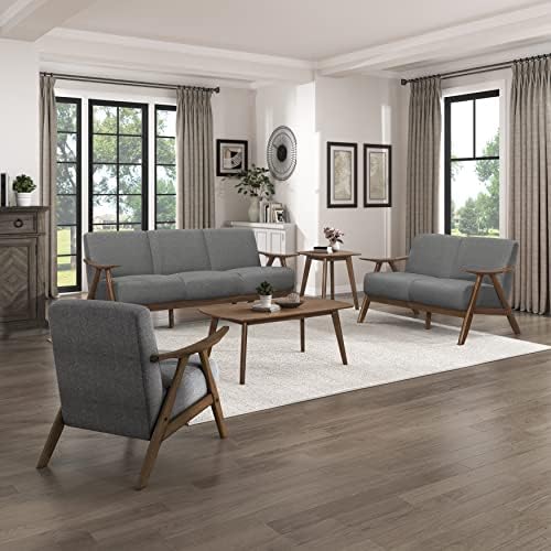 Lexicon Mid Century Modern Accent Chair with Walnut Wood Frame, Gray