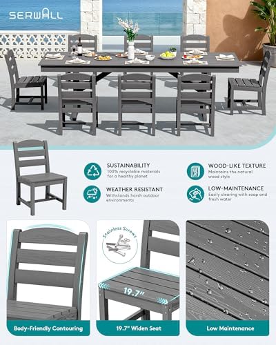 SERWALL 9Pcs 84" HDPE Outdoor Dining Set for 8 with Armless Chairs,Gray