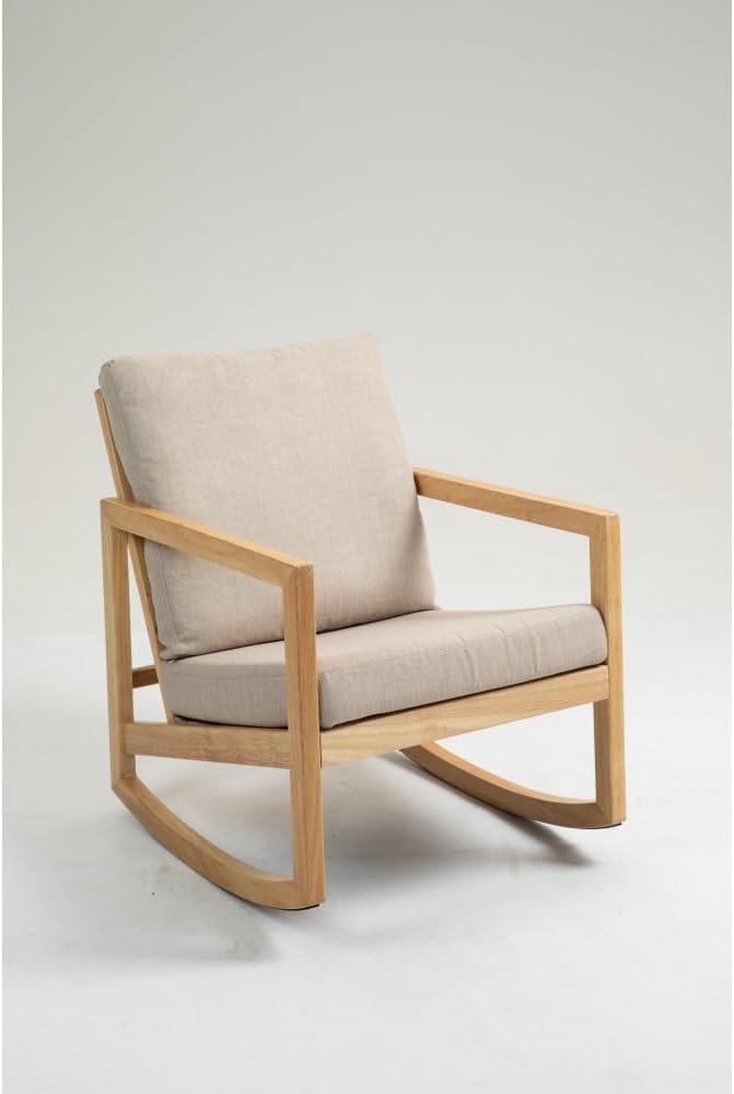 Upholstered Accent Glider Chair,Rubberwood Frame in Natural, Khaki