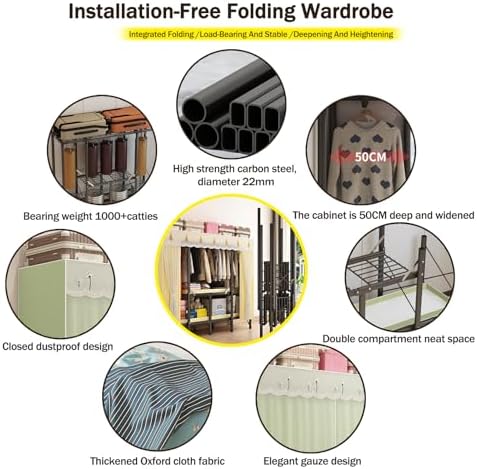 Canvas Wardrobe 85x50x172cm Wardrobes for Bedroom,Portable Wardrobe,1 Hanging...