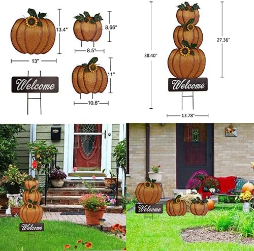Metal Pumpkin Garden Stake Yard Sign Fall Decor Stacked Pumpkin Yard Stake