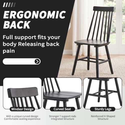 Black Wood Dining Chairs Set of 4, Windsor Farmhouse