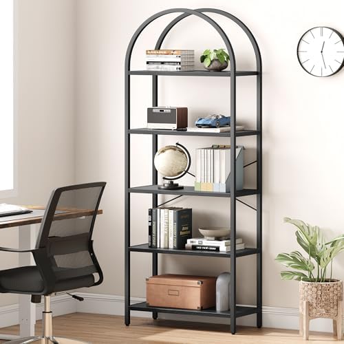 IDEALHOUSE Bookshelf 5 Tier Bookcase Arched Display Racks Tall Standing Books...