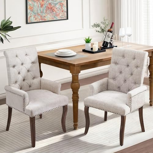 SoarFlash Chenille Dining Chairs Set of 2, Tall Back Side Chair,Modern Uphols...