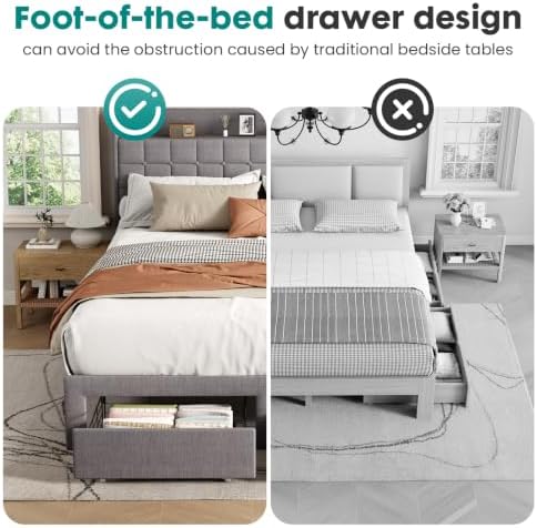 DUMOS Queen Bed Frame, Upholstered Platform Bed Frame with Storage Drawers