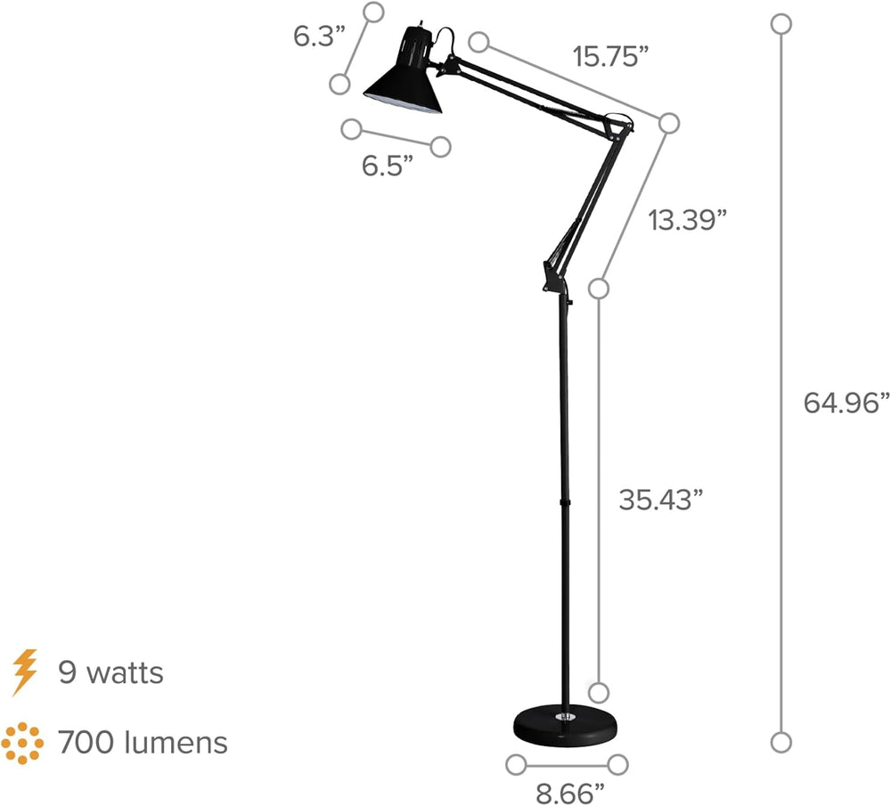 Bostitch Office VLF100F Swing Arm Metal Floor Lamp, 72" Tall with Multi-...
