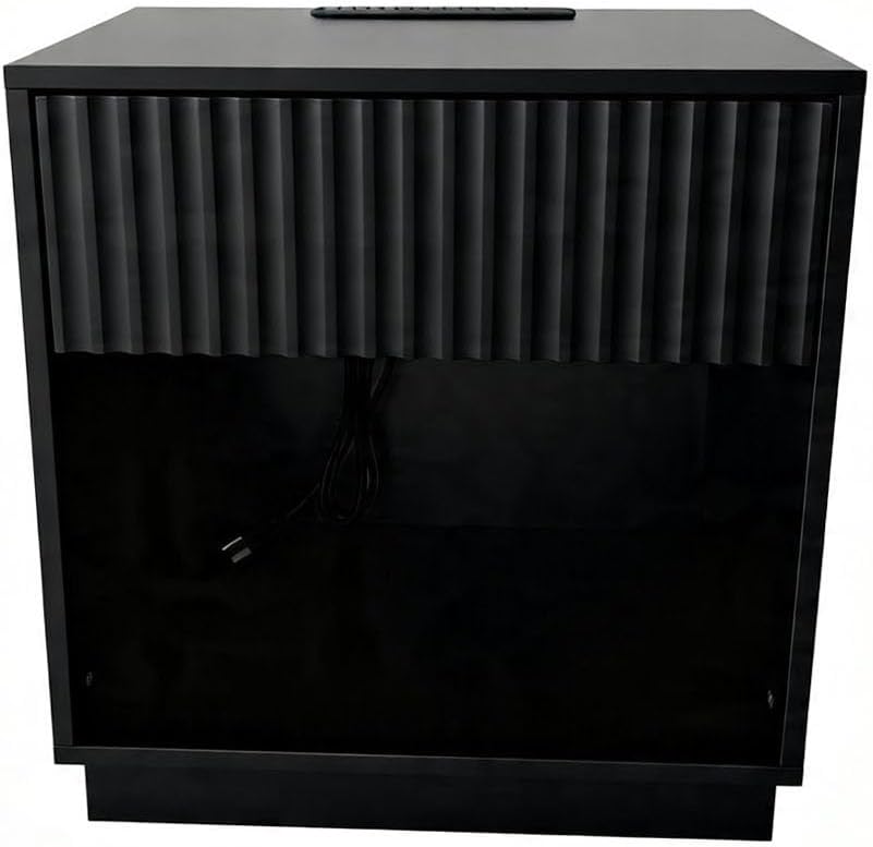 Night Stand with Charging Station, 23 Inch Tall Fluted Modern Bedside Table w...