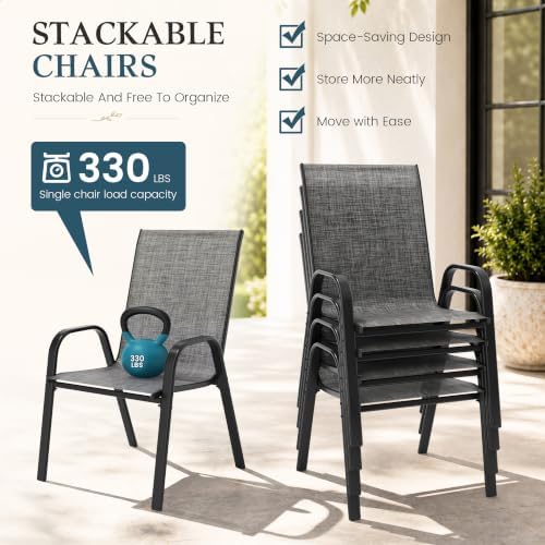 7PCS Patio Dining Set, Steel Table & 6 Textilene Chairs, Charcoal