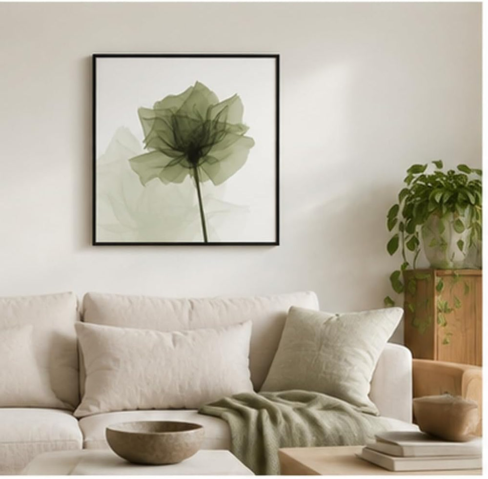Wieco Art Black Frame Art Large Green Flickering Flowers Pictures Paintings o...