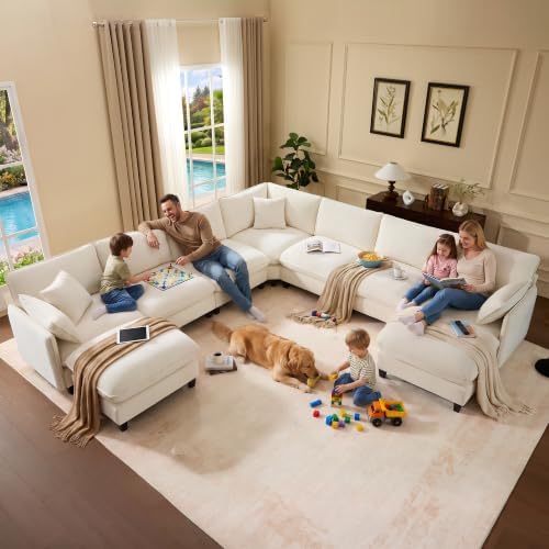Ihanherry 139" Oversized V-Shaped Modular Sectional Couch, 9-Seater Clou...