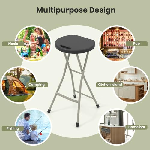 GYMAX Folding Stool, 28in Portable Collapsible Bar Stool with Handle & St...