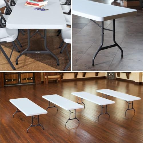Lifetime 22980 8-Foot Commercial Folding Table, White Granite HDPE Top, Steel...
