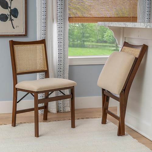 Powell Kasi Brown and Natural Rattan Cane Fully Assembled Foldable Wooden Din...
