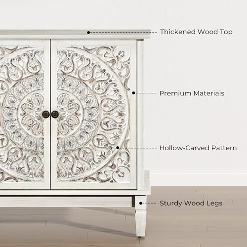59" Solid Wood Buffet Cabinet, Accent Cabinet, 4 Carved Doors