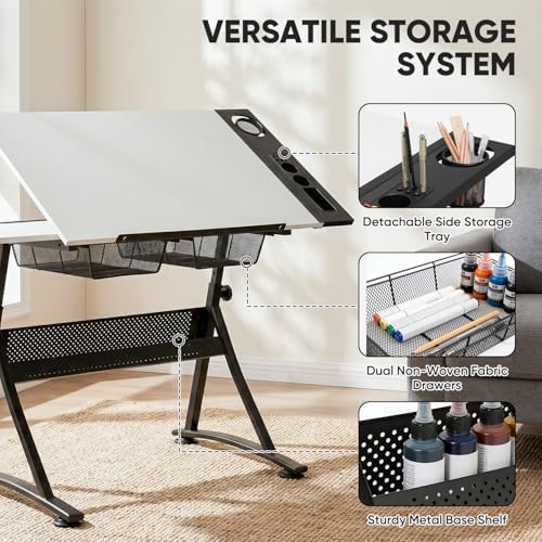 Magshion Drafting Table for Adults w/Stool, White