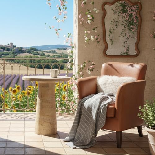 Faux Stone Side Table Round End Table Patio Small Drink Table for Small Space...