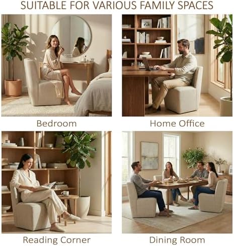 KISLOT Upholstered Dining Chairs Set of 4 with Casters, Sand