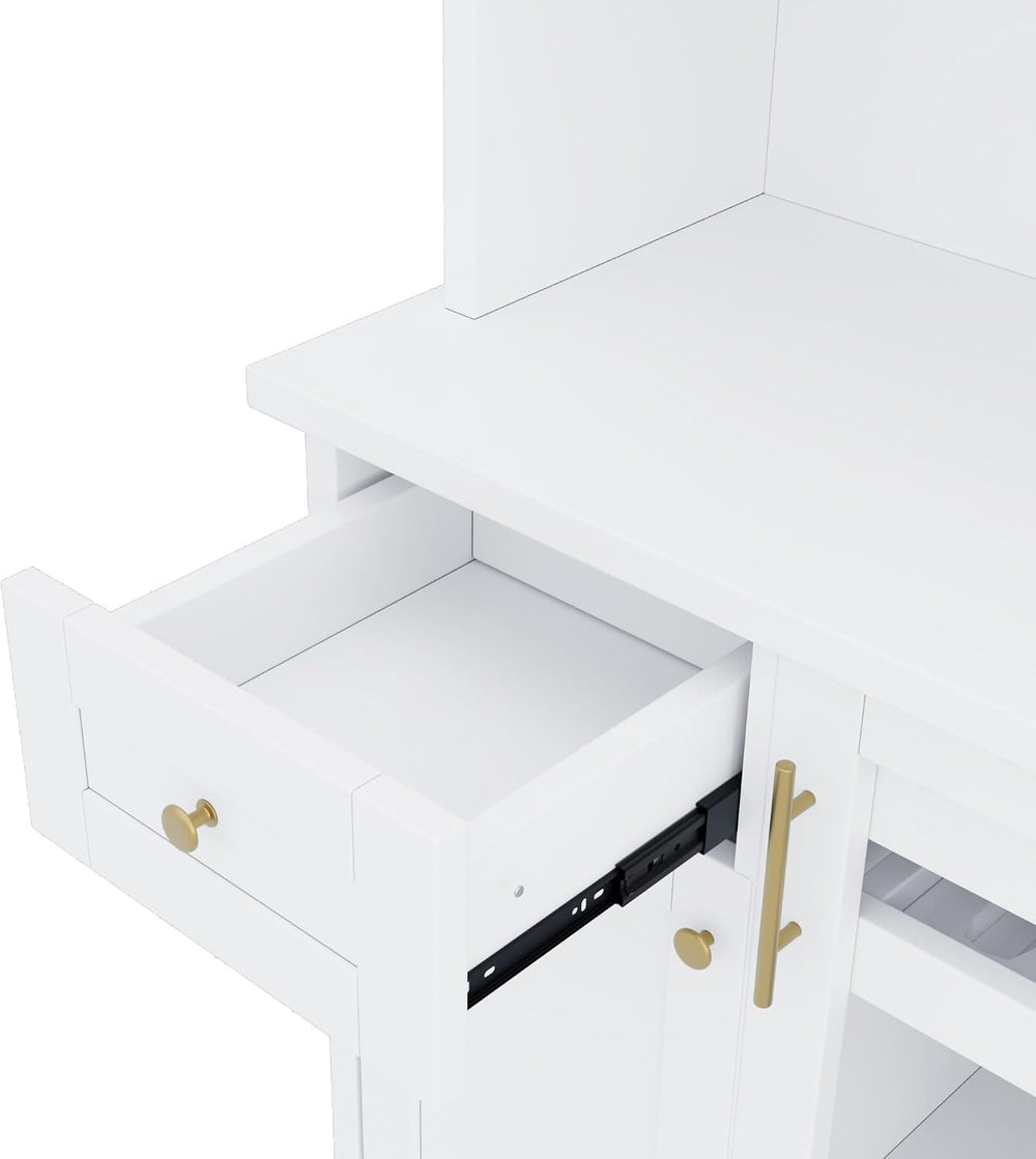 LUMISOL Farmhouse Kitchen Pantry Cabinet with Wine Rack, Freestanding Buffet ...