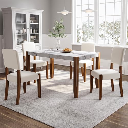 Merax Modern 5 Piece Dining Table Set for 4, Off White