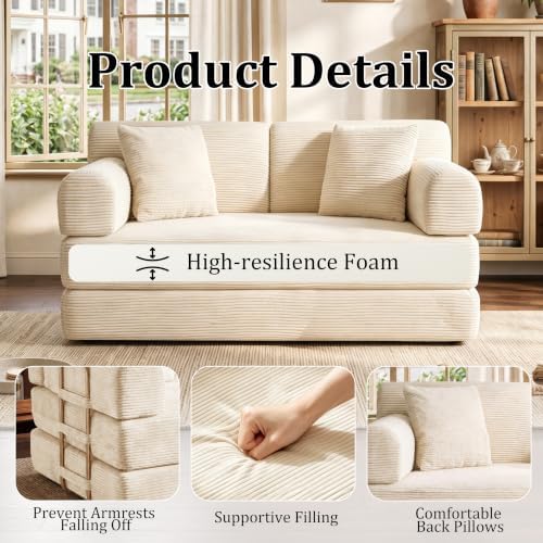 BSHOMGI Convertible Sofa Couch Bed, Folding Corduroy Floor Compression Lovese...