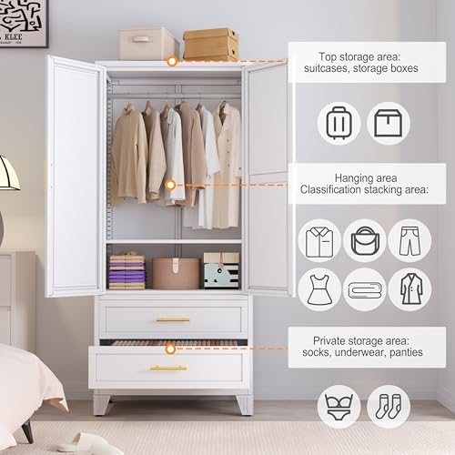 RIETERN Metal Armoire Wardrobe Closet, 71" Tall Bedroom Closet with Mirror