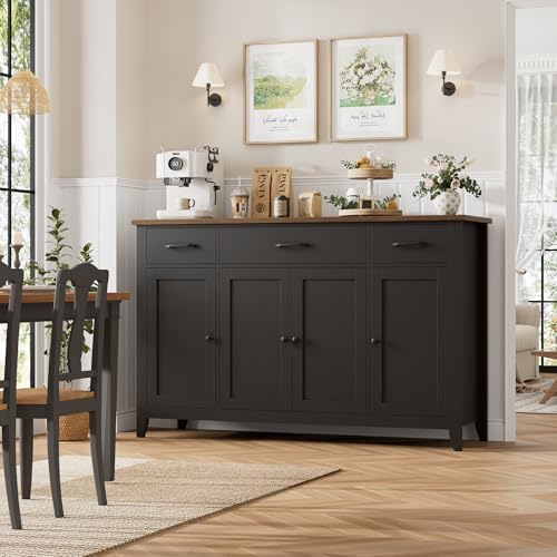 HORSTORS 55" W Buffet Cabinet with Storage, Kitchen Storage Cabinet, Black