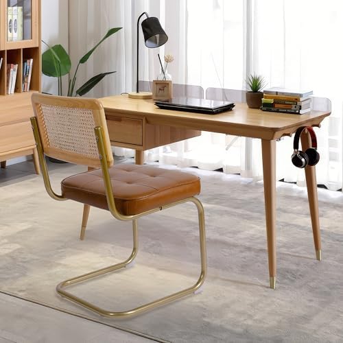 CangLong Natural Rattan Dining Chairs Set of 2, Upholstered Faux Leather Kitc...