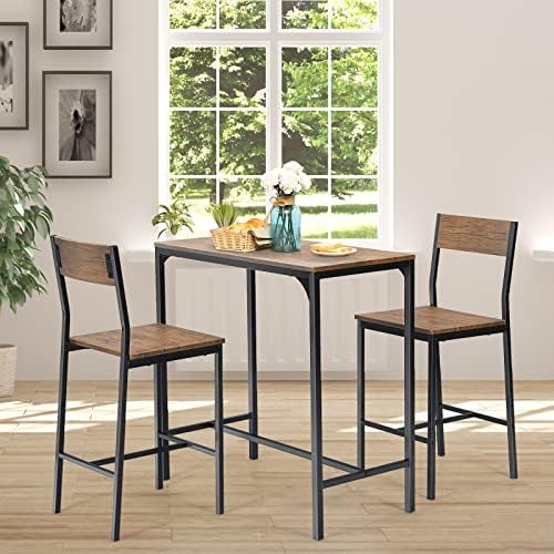 GIANTEX 3 Piece Pub Table Set, Bar Table and Chairs Set of 2, Kitchen Counter...
